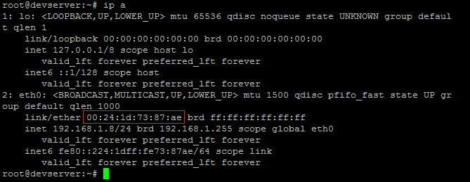 get mac address linux command line